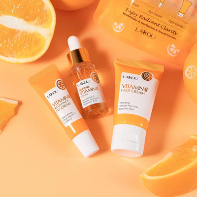 Vitamin C Skincare Set 3 Piece Serum Eye Cream Face Moisturizer Hydrating Firming Brightening Facial Care