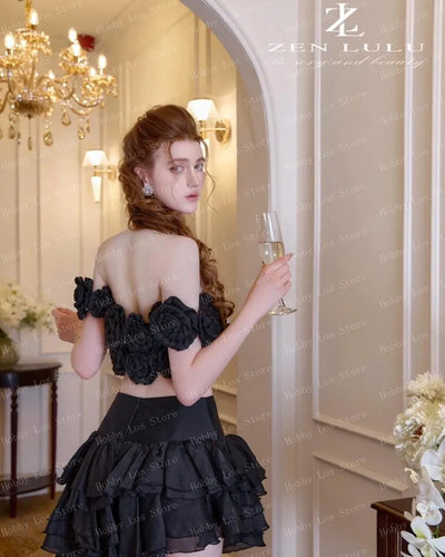 2026 New High Waist Black Flowy Asymmetric Tiered Ruffle Skirt Summer Lightweight Breathable Fashion Hot Sale Any Color