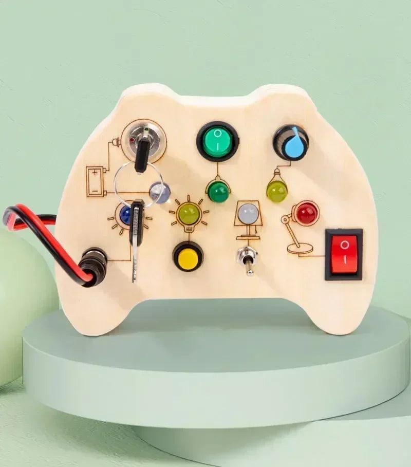 Montessori busy board sensory toys wooden with led light switch control travel activities children games for 2-4 years