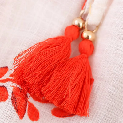 Women's Dresses Summer 2025 New Printed Long Sleeve Dress Mini Skirt Emotional V-neck Design Tassel Trim Stylish and Sexy