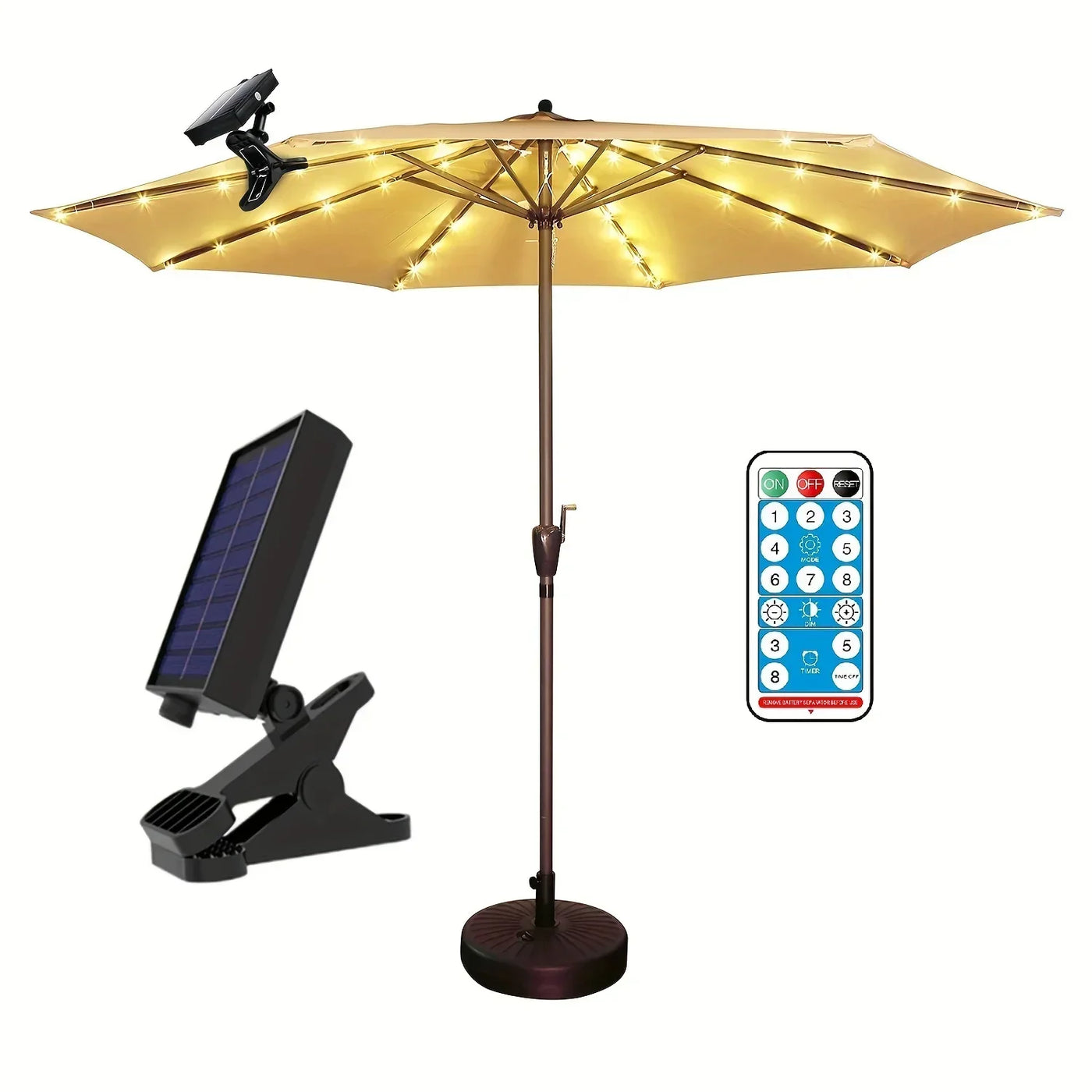 Solar Patio Umbrella Lights 8 Modes String Lights with Clip Waterproof Light for Outdoor Lighting Deck Garden Party Decoration