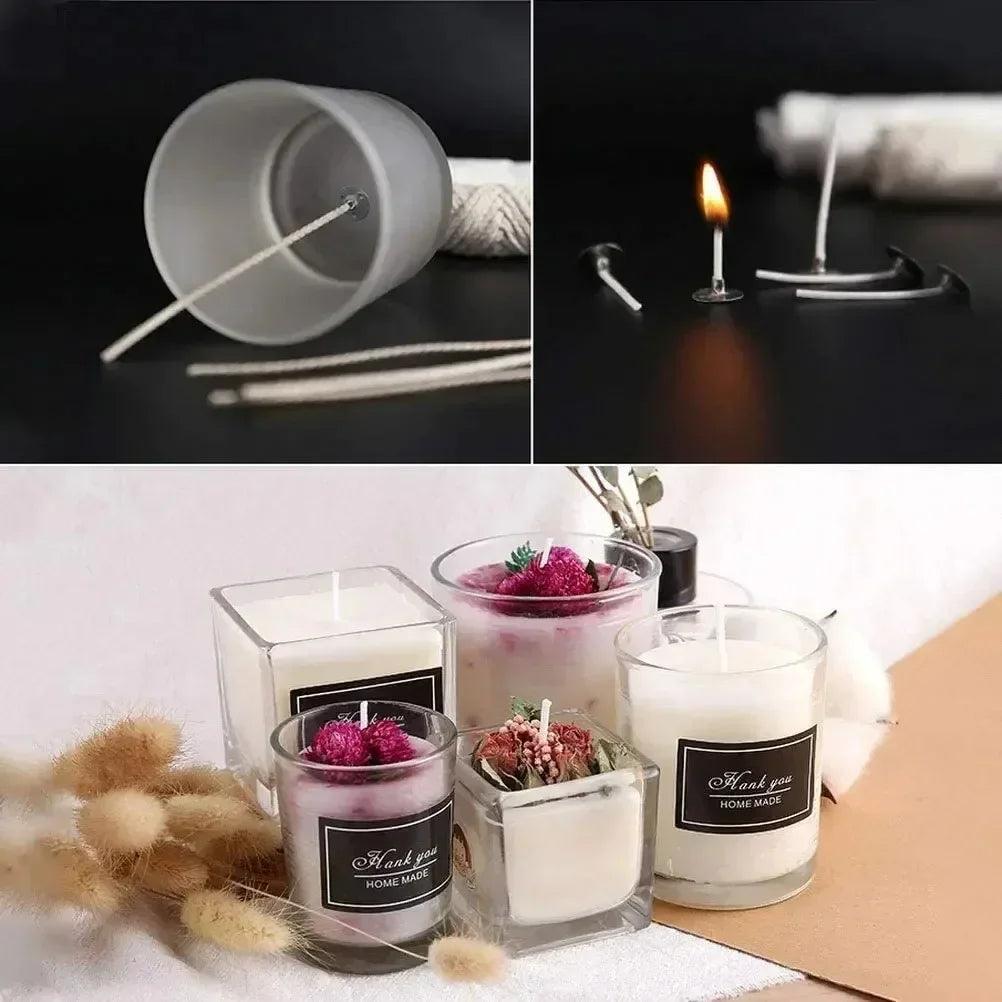 100pcs candle holder 61m cotton wick smokeless aromatherapy cylindrical thread making kit diy maker