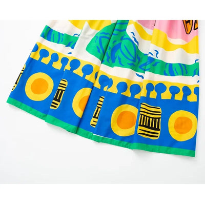 Printed Long Skirts For Women Fashion 2025 Pleated Midi Skirt Woman High Waist Skirt Sets Streetwear Summer Beach Skirt