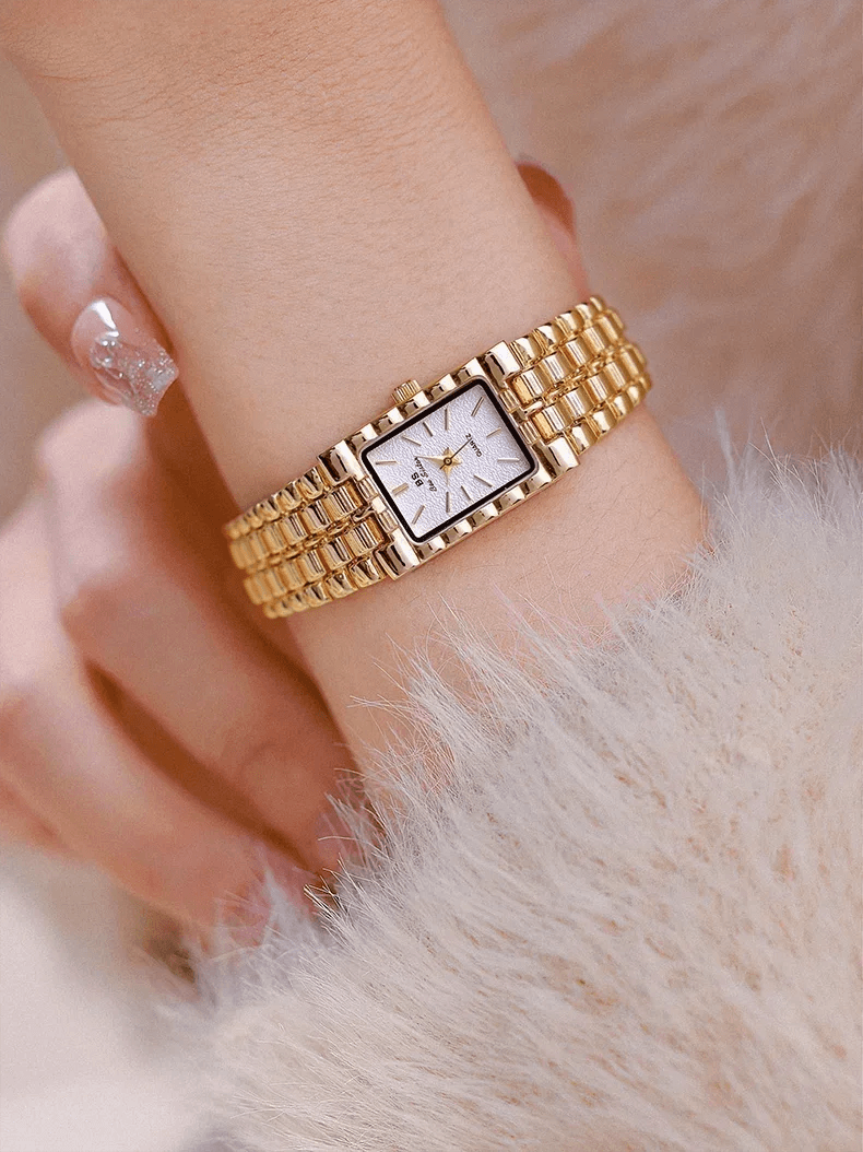 Luxury ladies’ watch retro elegant gold silver small square high quality watchchain gift watches for women