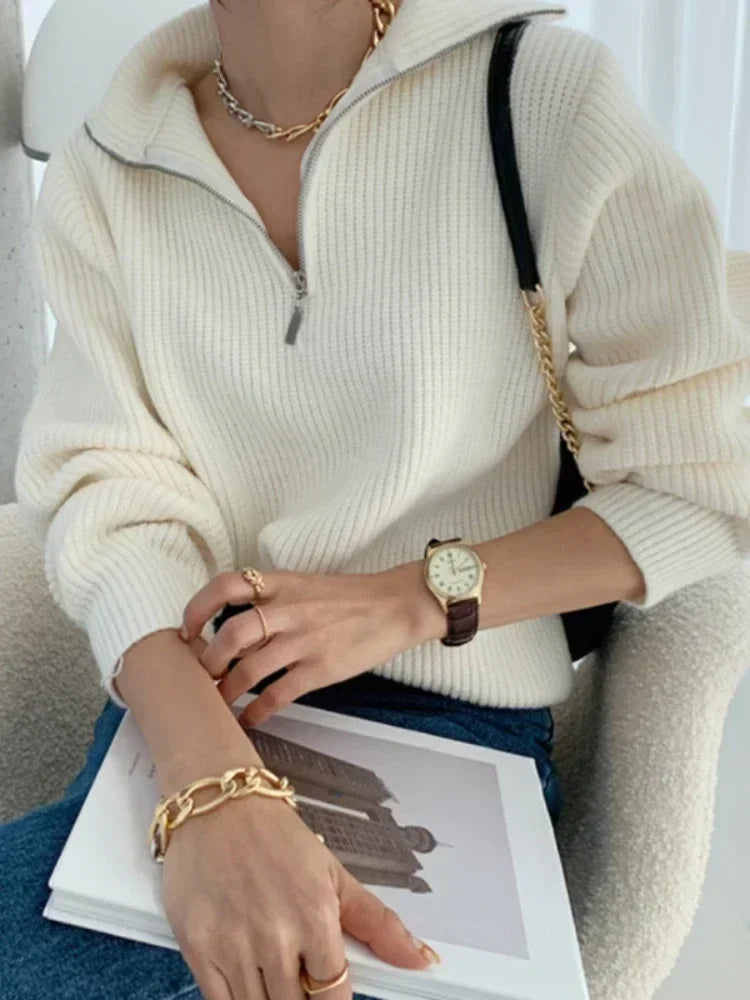 Women's Sweaters 2025 Autumn Winter Long Sleeve Top Loose Knitted Turtleneck Zipper Fashion Pullover Women Oversized Sweater