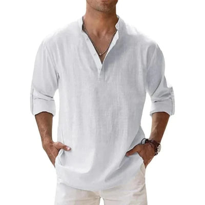 Streetwear Men Lightweight Shirts Long Sleeve Henley Cotton Linen Shirts for Men Beach Hawaiian Shirts Breathable Collar Tshirts