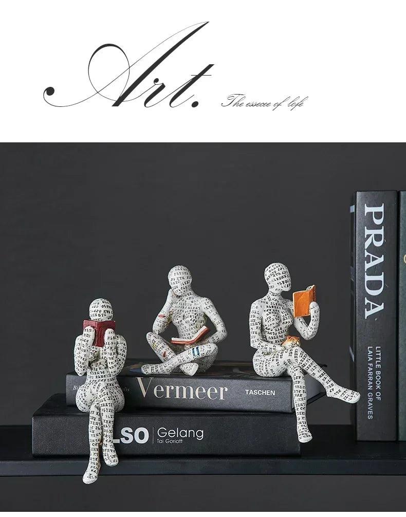 Home desk top bookshelf decoration reading woman resin crafts small ornaments