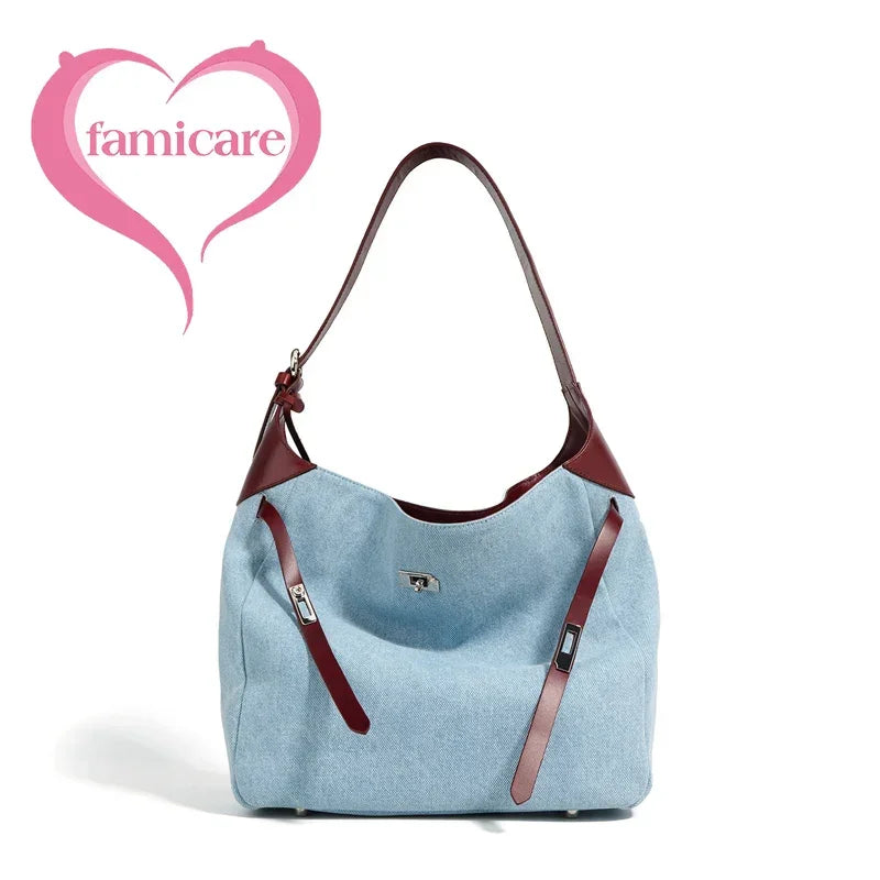 2024 New Women Bag Lady Fashion Half Moon Underarm Shoulder Bag Messenger Female Summer Soft Lightweight Denim Fabric Handbag