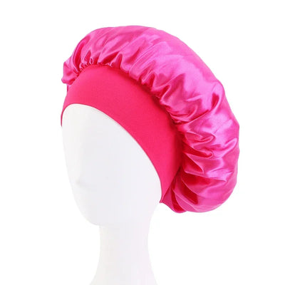 Satin Wide Brim Nightcap Shower Caps Silk Bonnet Elastic Soft Band Styling Cap Soft Silk Sleep Cap Bathroom Products