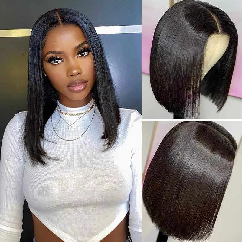 Bob Wig Human Hair 4x4 Glueless Wigs Human Hair Pre Plucked Pre Lace Frontal Wigs 180% Density Straight Short Wigs for Woman