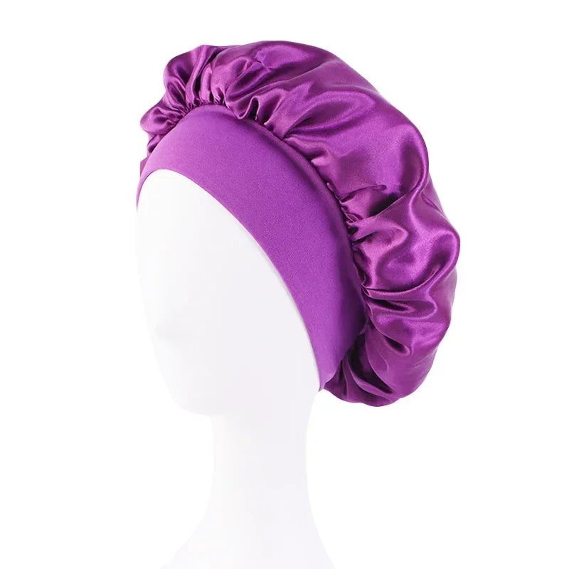 Satin Wide Brim Nightcap Shower Caps Silk Bonnet Elastic Soft Band Styling Cap Soft Silk Sleep Cap Bathroom Products