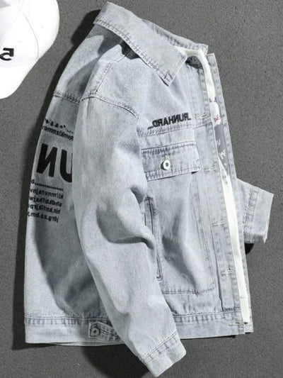 Jeans Coat for Men Letter Denim Jackets Man with Embroidery Light Designer Large Size Winter Oversize New in Korea Aesthetic L G