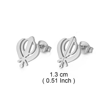 Anniyo Sikhism Stud Earrings Stainless Steel Sikh Khanda Jewelry India Pakistan Malaysia Punjab Religious @363521