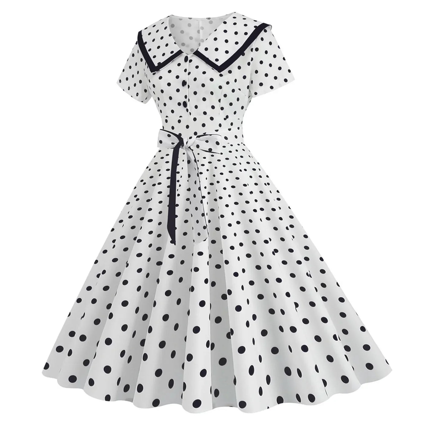 Polka Dot Print Vintage Dress For Women A Line Temperament Lapel Cocktail Party Dresses Ladies Slim Long Dresses With Belt