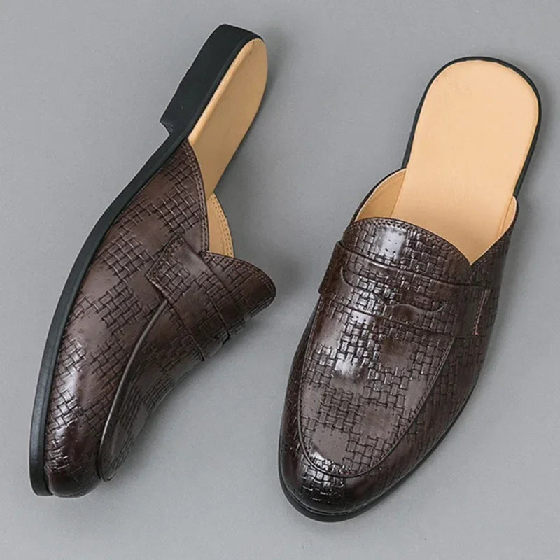 Britain New Men's Loafers Luxury Business Half Shoes for Male Patent leather Mules Non-slip Outdoor Summer Moccasins