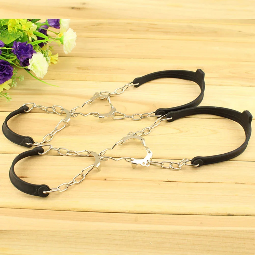 1Pair Anti Slip Ice Gripper Climbing Crampons 6 Teeth Steel Ice Grips Snow Walking Shoes Spikes Cleats Chain Claws Boots Cover