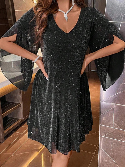 New Dresses for Women Summer Short Sleeve V-Neck Women Dress Fashion Loose Black Dress Women Vestidos De Verano Mujer 2025 Q103