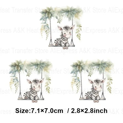 Baby Animal On Swings Heat Transfers For Kids Clothing Elephant Tigers Lion Stickers On Clothes Diy Thermal Patches Decals