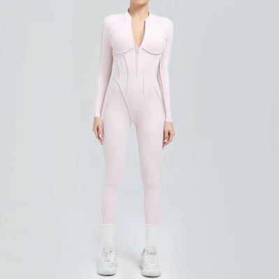 Seamless Yoga Jumpsuits Sports Fitness Peach Hip Half-open Zipper Tight Backless One-piece Workout Gym Tracksuits for Women