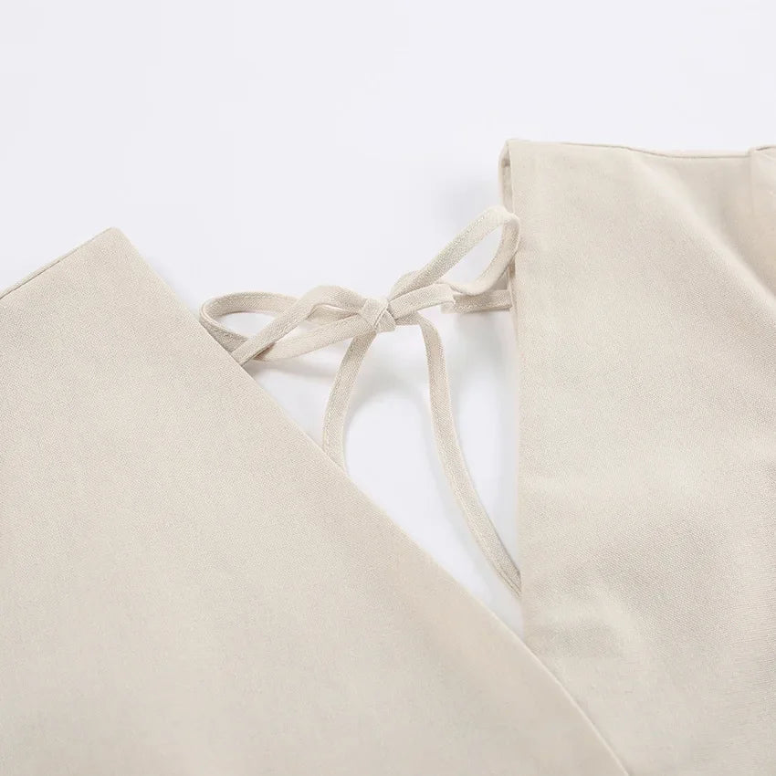 Retro Cotton Linen Women'S Summer Dress Sexy V-Neck Puff Sleeve Long Maxi Birthday Graduation Dresses Beach Sundress Robe Femmes