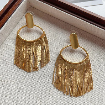 Fashion Statement Long Statement Gold Plated Bling Tassel Earring For Women Female Stainless Steel Wedding Daily Pendant Jewelry