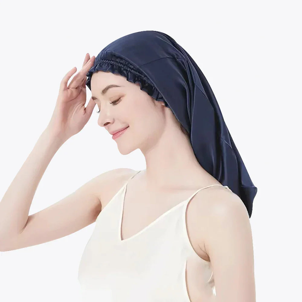 100% Pure Mulberry Silk Bonnet Sleep Hair Cap Long Bonnets Hair Wrap Adjustable Straps for Long Curly Hair Braid 19 Momme