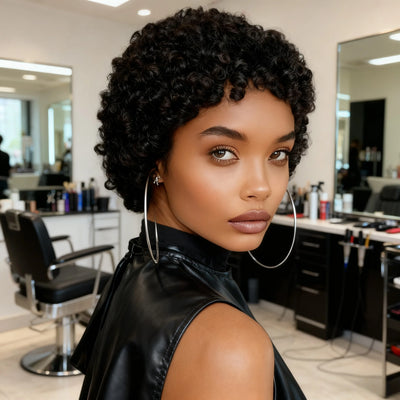 Short Curly Human Hair Wigs For Women Full Machine Made wigs curly Human Hair 150% Density Pixie Cut Wig