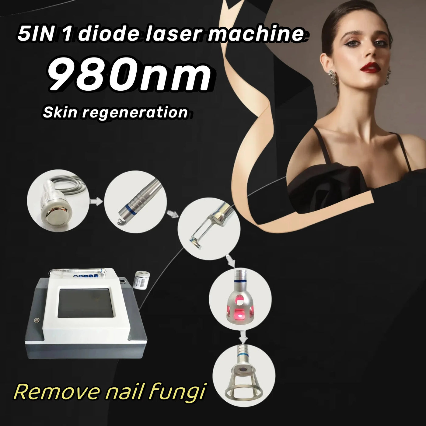 5 In 1 980nm Diode Laser Machine Nail Fungus Treatment Spider Veins Vascular Removal Skin Rejuvenation Beauty Device