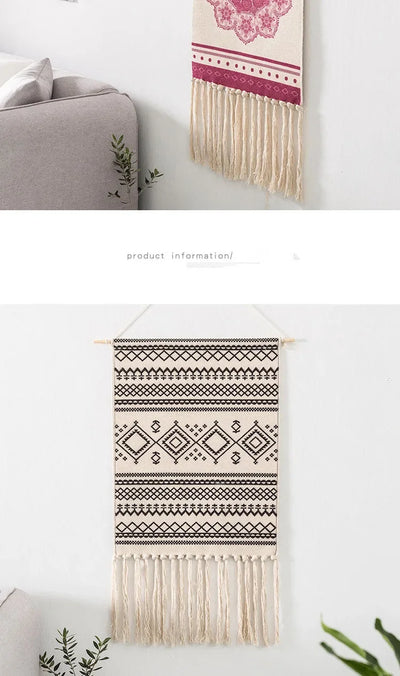 Home decoration Bohemian Tapestry Wall decor aesthetic room Tassel Macrame Hanging Art geometric Woven Cotton Handmade Linen for