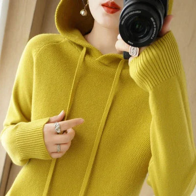 Women Sweater Autumn Winter Thick Warm Long Sleeve Casual Loose Jumpers Hooded Knitted Pullovers Solid Fashion Korean Sweaters