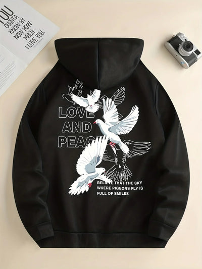 Love And Peace Letter Dove Printed Hoodies For Women