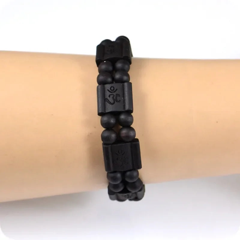 Wood AUM OM Ohm Hindu Buddhist Hinduism Yoga India Charm Bracelets Party Gift Fashion Jewelry