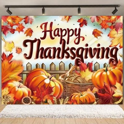 Autumn Harves Happy Thanksgiving Background Pumpkin Turkey Orange Backdrop Banner Party Decorations Supplies Family Party Gifts