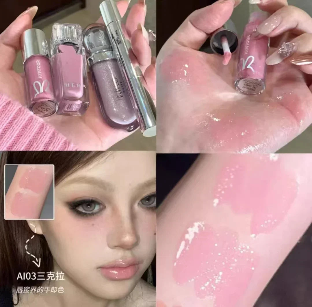 HYNTOOR Lip Gloss Shiny Shimmer Mirror Hydrating Moisturizing Water Shine Lipstick Nourishing Care Dewy Lip Makeup