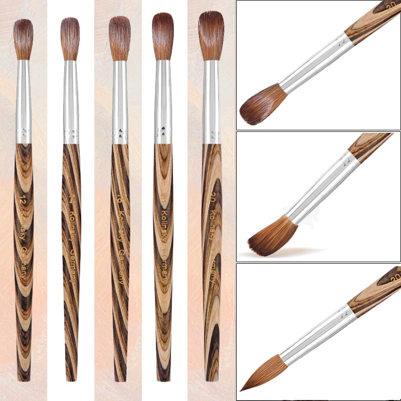 Prue Kolinsky Acrylic Nail Brush Oval Round Head Spliced Wood Handle Professional Salon Quality for Acrylic Powder Size 8-20#