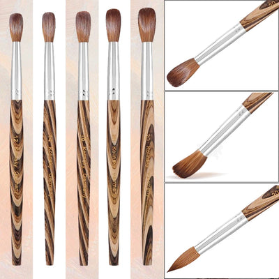 Prue Kolinsky Acrylic Nail Brush Oval Round Head Spliced Wood Handle Professional Salon Quality for Acrylic Powder Size 8-20#