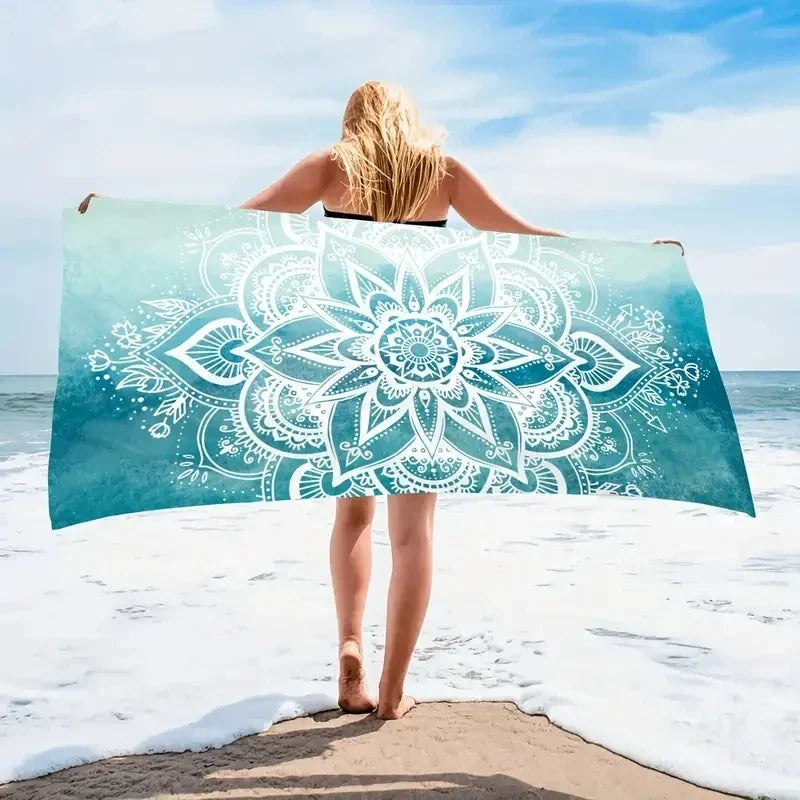 1 set of blue mandala beach towels, 90 * 180cm enlarged size, soft and skin friendly with strong water absorption