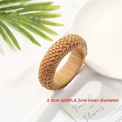 Bohemian Female Fashion Wood Bamboo Rattan Weave Handmade Bangles Big Bracelets For Women Boho Beach Style Ladies Jewelry Gifts