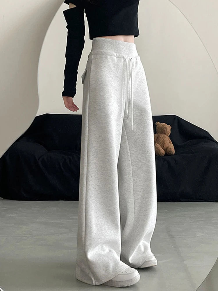 Black Sweatpants for Women Autumn High Waist Drawstring Loose Wide Leg Pants Y2K Fashion Streetwear All Match Jogging Trousers