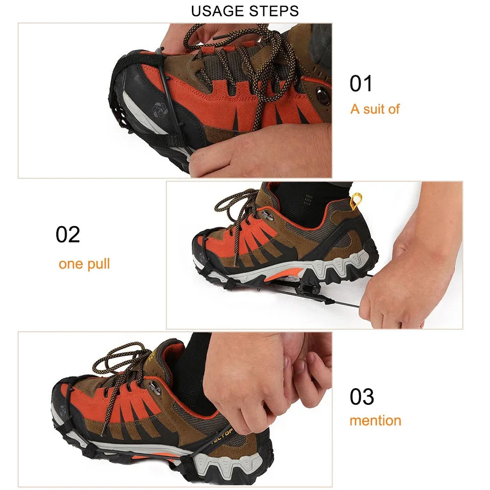 24 Teeth Mountaineering Cleats Anti-Slip Bundled Crampons Unisex Climbing Shoe Spikes Walking Hiking Accessories