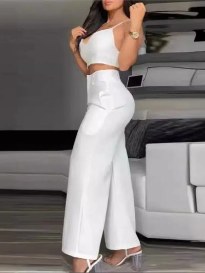 2 Piece Set Women V-Neck Red Top