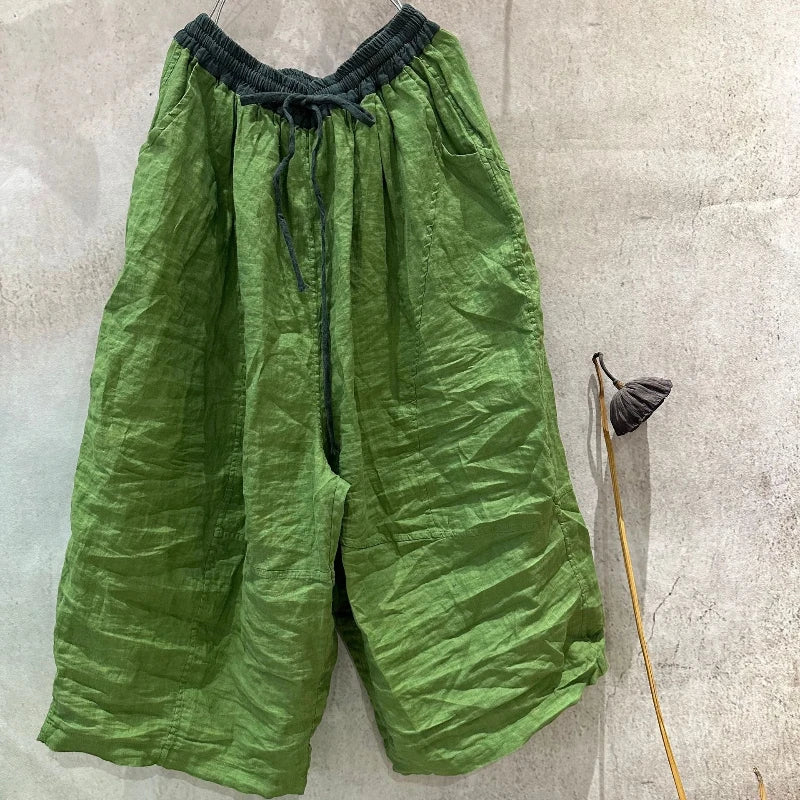 2025 New Wide Leg Pants High Quality Women's 2025 Thin Summer Spring Ramie Literary Retro Loose Personalized Women's Hemp Pants