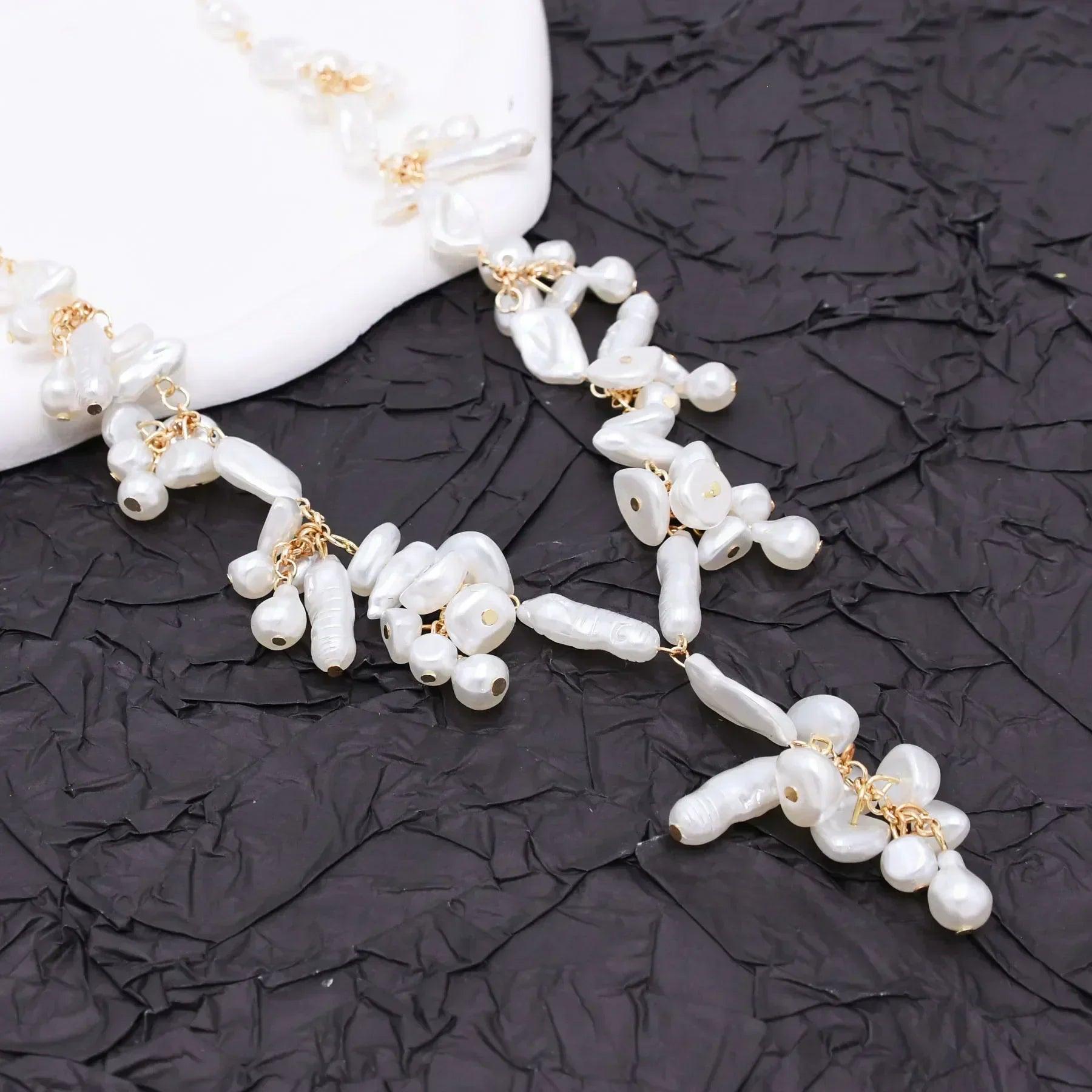Luxury baroque irregularity pearl necklace double layered jewelry for women fashionable long chain dress female