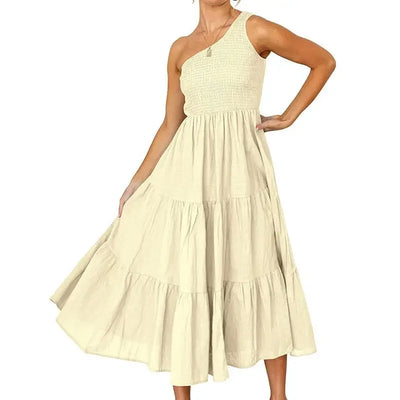 Elegant Dress For Women Bodycon Dress One Shoulder 2022 Summer Fashion Party Ruffles Hem Tiered Maxi Dresses Robe Femme Vestidos