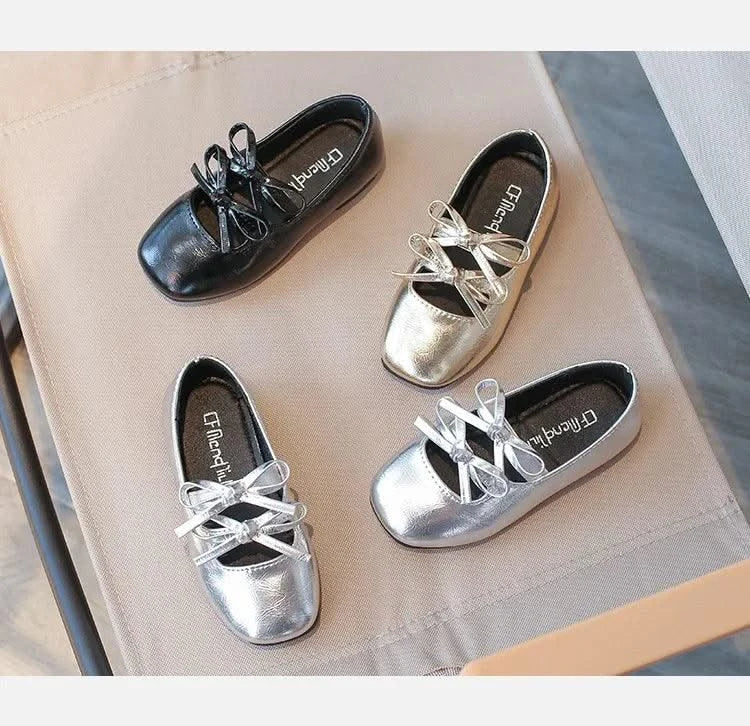 Autumn Children's Fashion Causal Black Ballet Shoes Solid Color Bowknot Elegant Girl Princess Shoes New Kids Leather Shoe
