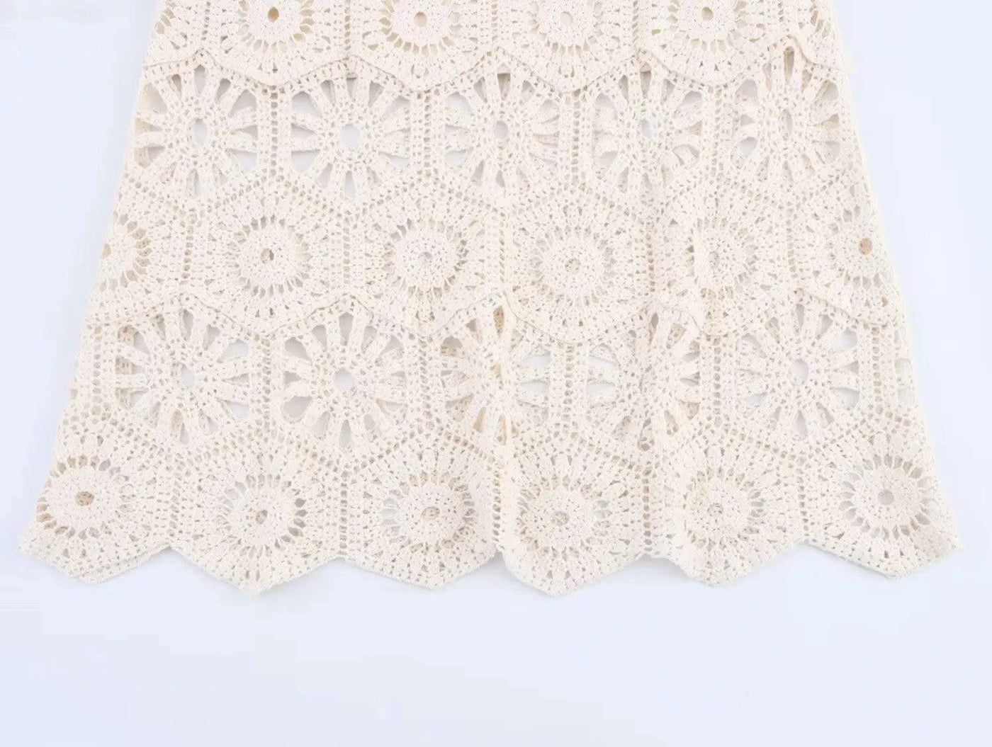 Summer Bohemian Women Loose DRESS Suits Hook Flower Hollow Out Bat Sleeve Shirt+Tassels Drawstring Bodycon Skirt Vacation Sets