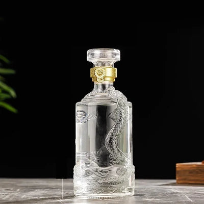 Dragon Engraved 500ML Round shaped whiskey decanter barware Alcohol Bottle for Liquor Scotch Bourbon