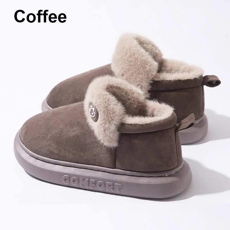 Winter Warm House Slippers Indoor Outdoor Cotton Plush Shoes Eva Lightweight Cozy Fur Lining For Men Women Family Comfort
