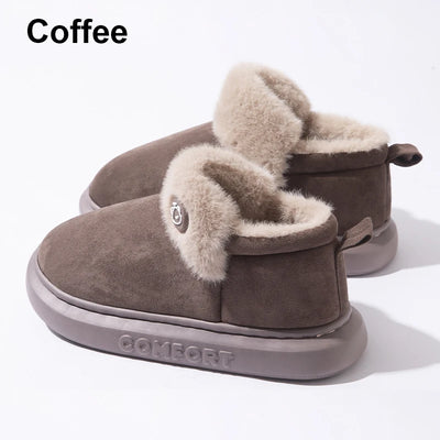 Winter Warm House Slippers Indoor Outdoor Cotton Plush Shoes Eva Lightweight Cozy Fur Lining For Men Women Family Comfort