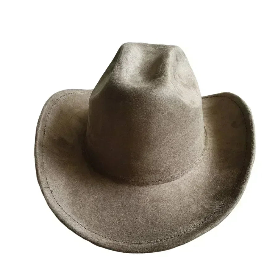 Classic suede leather 7.5cm western cowboy women’s fedora hat men’s church jazz fashion travel party denim 2024